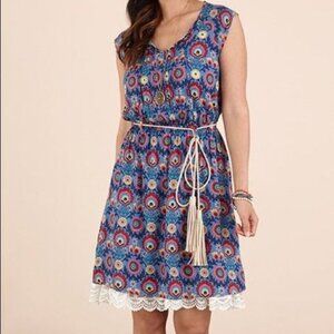 Matilda‎ Jane XS Blue Floral Dress Fit Flare Short Sleeve Keyhole SPLENDID